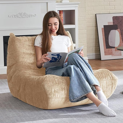 HABUTWAY Bean Bag Chair, Giant Bean Bag Chairs for Adults, Bean Bag Sofa with Filler Faux Fur, Memory Foam Bean Bag Couches Fireside Lazy Sofa for Living Room, Bedroom, Office (Khaki)