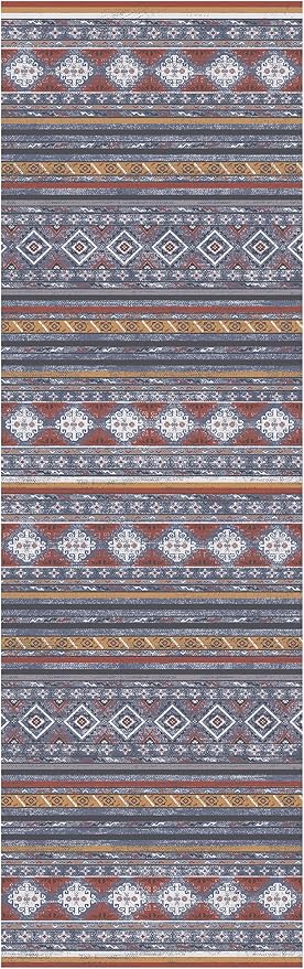 RUGSURE Washable Area Rugs 2'6'' x 8' - 1/6 Thick - Moroccan-Inspired -Stain & Water Resistant Non-Slip - Resistant Rug for Living Room, Bedroom, Nursery, Pet & Child Friendly (Blue and Red)