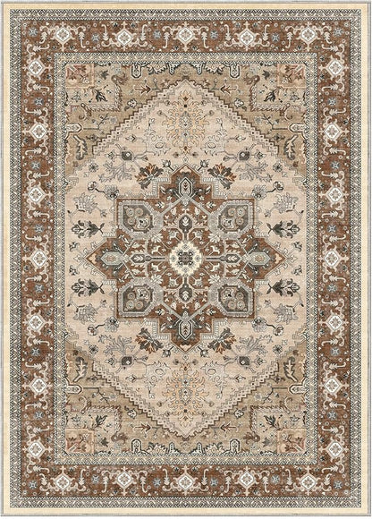 OPPODREAM Thin 8x10 Area Rugs, Washable Rugs 8x10 with Non Slip Backing, Faux Cashmere Low-Pile 8 x 10 Carpet, Brown