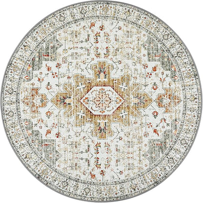 Moynesa Ultra-Thin Washable Round Rug - 6ft Large Living Room Circle Area Rugs, Vintage Dining Room Mat Stain Resistant Nursery Carpet for Bedroom Mudroom Kitchen Apartment Home Office