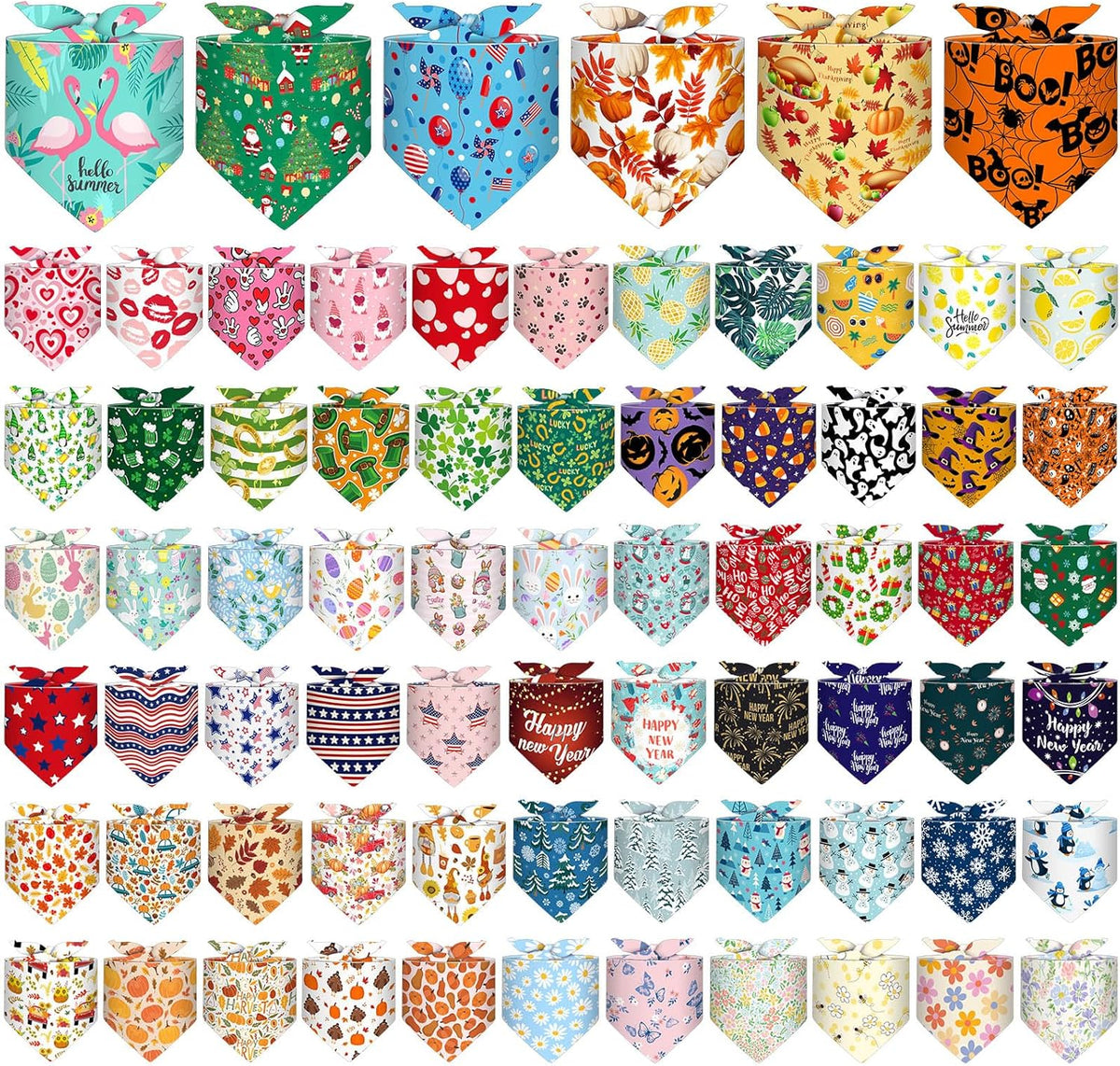 Reginary 72 Packs Holiday Dogs Bandanas Bulk Patriotic Halloween Thanksgiving Christmas New Year Birthday Summer Scarf Bibs Easter St. Patrick's Day Pets Bibs Adjustable Dog Bandana for Pet Costume