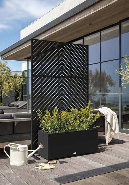 Veradek Block Series Long Box Planter + Arrow Privacy Screen Set, Black – Large Rectangular Outdoor Planter with Drainage & Modern Privacy Divider Panel for Patio, Deck, Balcony or Garden