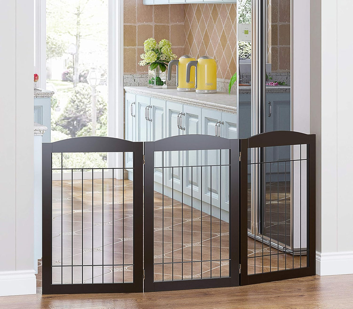 Spirich Freestanding Wire Pet Gate for Dogs, 30 inches Tall Dog Gate for The Houes, Doorway, Stairs, Pet Puppy Safety Fence, 3 Panels