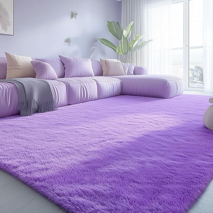 OLANLY 8x10 Machine Washable Large Area Rugs for Living Room, Bedroom, Soft Fluffy Shaggy Bedside Rug, Indoor Floor Carpet for Kids Girls and Boys, Dorms, Nursery, Home Decor Aesthetic, Purple