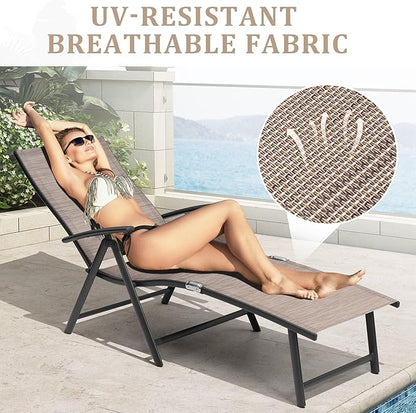 VredHom 4PCS Patio Chaise Lounge Outdoor Folding Adjustable Lounge Chair Recliner with 8 Adjustable Backrest Positions for Pool Beach Yard, Textliene and Aluminum Frame