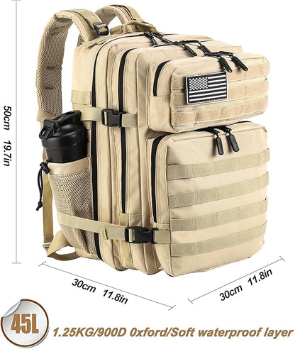 LHI Military Tactical Backpack for Men and Women 45L Army 3 Days Assault Pack Bag Large Rucksack with Molle System - Cream
