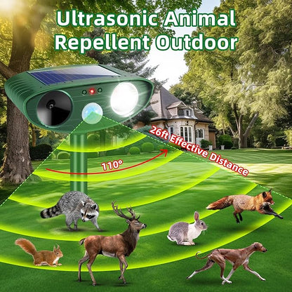4 Pack Solar Ultrasonic Animal Repellent Animal Deterrent Devices Outdoor IP65 Waterpfoof with Motion Sensor & Strobe Light- Keep Deer,Cats,Squirrels,Dogs,Raccoons,Rabbits,Skunks Away from Garden Yard