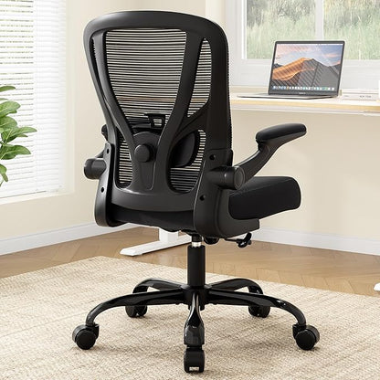 Office Chair Ergonomic Desk Chair - Mesh Computer Chair Breathable Task Chair with Wheels Adjustable Lumbar Support Home Desk Office Chairs with Flip up Armrest Executive Rolling Swivel Black
