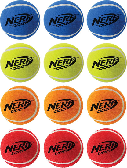 Nerf Dog 12-Piece Dog Toy Gift Set, Includes 2.5in Squeak Tennis Ball 12-Pack, Nerf Tough Material, Multicolored for All Breed Sizes