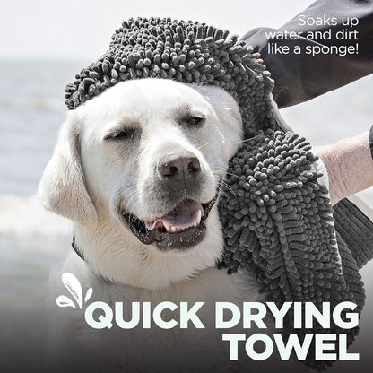 Soggy Doggy Super Shammy Dog Towel - Microfiber Chenille Towel for Drying Dogs and Cleaning Paws - Fast Drying with Hand Pockets for Ease (Gray, 31” x 14”)