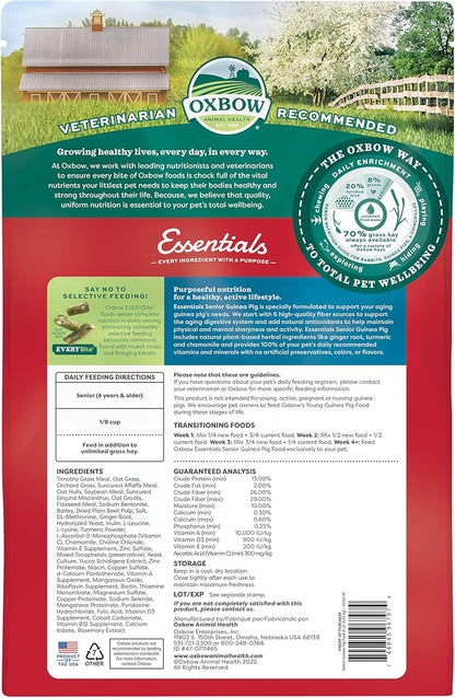Oxbow Essentials Guinea Pig Food, Senior, Made Alfalfa for Guinea Pig, Pet Food Pellets with Vitamin C, Small Animal Pet Products, Made in USA, High Fiber, 8 lb. Bag