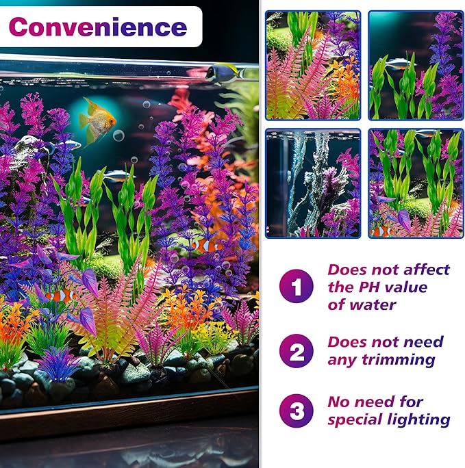 Ameliade Fish Tank Artificial Plastic Plants Decorations Large Aquarium Decor Betta Goldfish Tank Accessories Fish Bowl Ornaments（Colorful）
