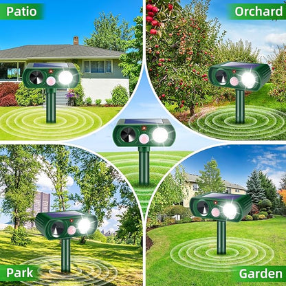4 Pack Upgraded Sonic Fortress Pro Deer Repellent Cat Deterrent Solar Animal Repellent Ultrasonic Outdoor with Motion Sensor Strobe Light for Skunk Rabbit Raccoon Squirrel Fortress Pro for Yard Garden