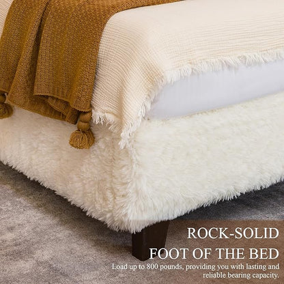 Brafab Queen Bed Frame with Headboard, Boho Fluffy Boucle Cloud Upholstered Platform Bed with Soft Rounded Corners and Wooden Slats, No Box Spring Needed, Noise Free, Easy Assembly, Beige