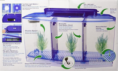 Penn-Plax Deluxe Triple Betta Bow Aquarium Tank - Includes Under Gravel Filter & Plastic Plants - 0.7 Gallon