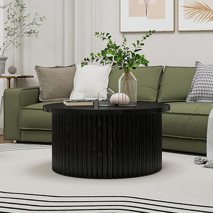 31.54" Round Coffee Table,Modern Drum Side Accent End Table for Living Room,Apartment,Black