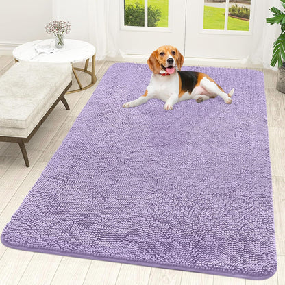 OLANLY Dog Door Mat for Muddy Paws 59x35, Absorbs Moisture and Dirt, Absorbent Non-Slip Washable Doormat, Quick Dry Chenille Mud Mat for Dogs, Entry Indoor Entryway Carpet for Inside Floor, Lavender