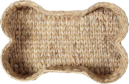 Loxley Toy Storage Bone Shaped Seagrass Pet Basket,Small 17.75-in Handwoven Storage Bin for Dog Toys & Accessories Durable Home Organizer Wipe Clean