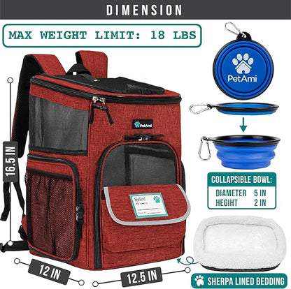 PetAmi Dog Backpack Carrier, Airline Approved 4-Way Entry Cat Backpack Carrier, Ventilated Mesh, Collapsible Pet Carrier for Small Puppy, Kitten, Hiking, Travel Car, Vet, up to 18 lbs, Red