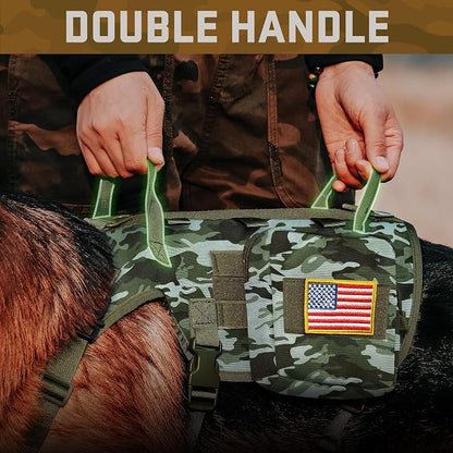 Forestpaw Tactical Dog Harness Tactical Dog Collar with Bungee Leash Set,No Pull Military Dog Harness for Walking Training,Adjustable for Medium Dogs,Camouflage Green,Chest 17-25"