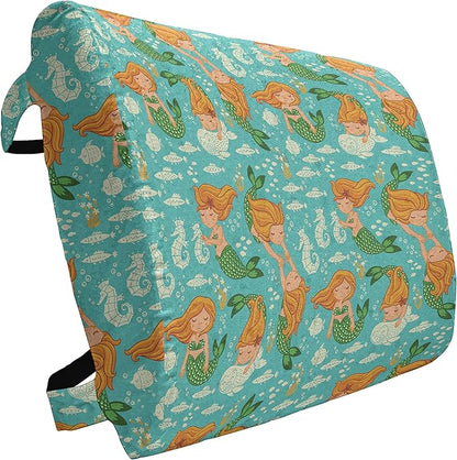 Ambesonne Underwater Lumbar Back Support Pillow, Nautical World Themed Pattern Mermaid Seahorse Fish Shells Cartoon, High Density Foam for Office Chairs Car Seats, 14" x 13", Turquoise Marigold Green