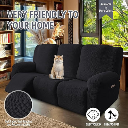 Genina Recliner Sofa Covers - Stretch Reclining Couch Covers with Stripe Jacquard - 3 Seat Cushion Slipcovers with Soft Fabric - Furniture Protector for Pet Kid (Black)