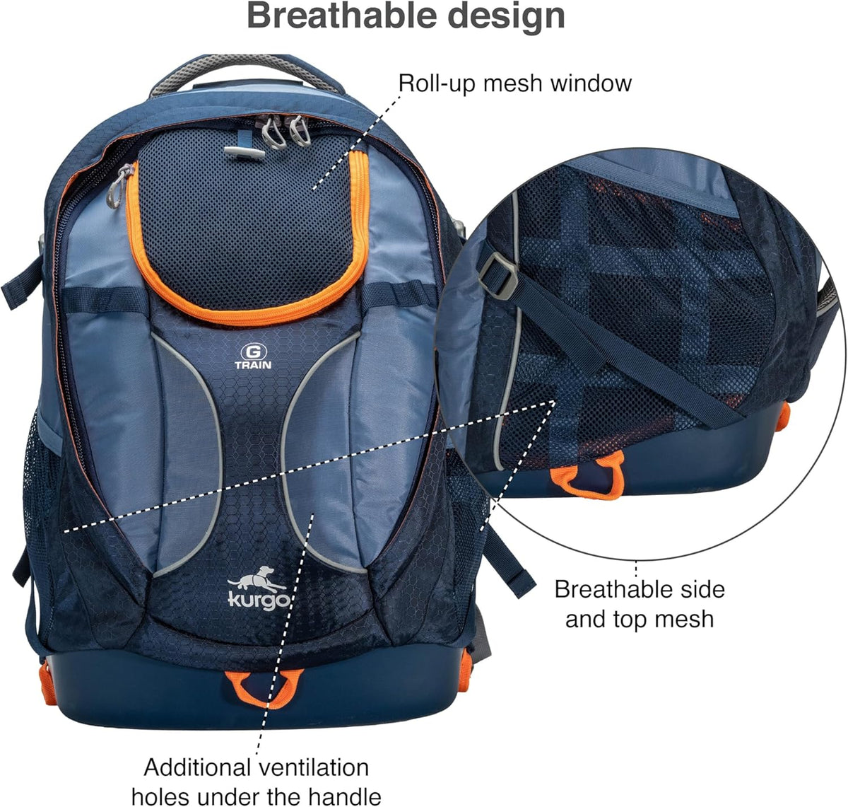 Kurgo G-Train - Dog Carrier Backpack for Small Pets - Cat & Dog Backpack for Hiking, Camping or Travel - Waterproof Bottom - Ink Blue