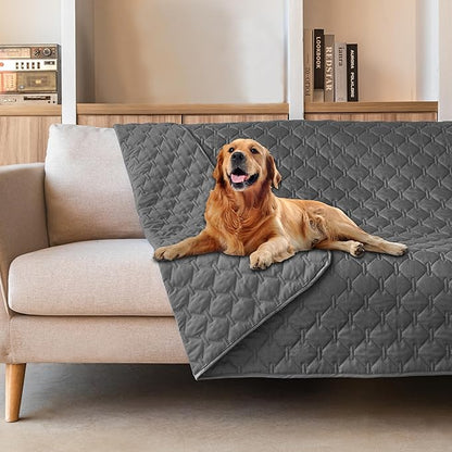 gogobunny Waterproof Dog Blankets for Large Dogs, Pet Bed Cover Breathable | Washable Pee Pads, Quilted Throw Blanket, Furniture Protector for Couch Sofa Bed Car, 82x82 Inch Dark Grey