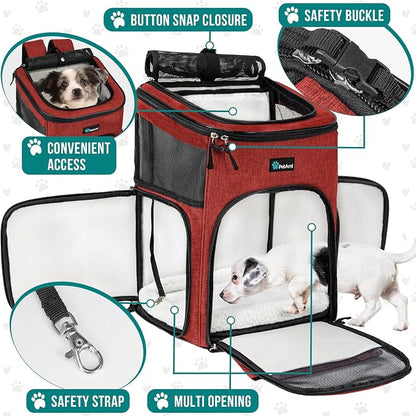 PetAmi Dog Backpack Carrier, Airline Approved 4-Way Entry Cat Backpack Carrier, Ventilated Mesh, Collapsible Pet Carrier for Small Puppy, Kitten, Hiking, Travel Car, Vet, up to 18 lbs, Red