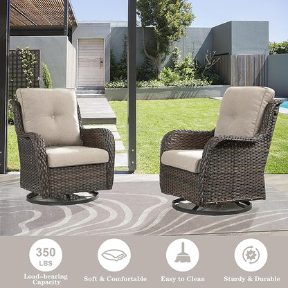 Belord 3 PCS Patio Furniture Set - Mixed Grey Wicker Swivel Rocking Chairs with Side Table, Furniture Set for Outdoor