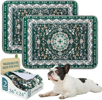 Homimp Washable Pee Pads for Dogs, 2 Pack Reusable Puppy Pads Waterproof, Absorbent and Leakproof Dog Pee Pads, Non Slip Puppy Training Pads, Pet Mat for Floor, Crate, Couch, Whelping,Green, 24"x36"