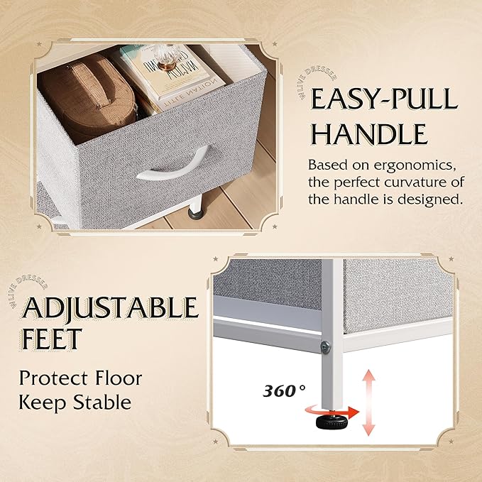 WLIVE Dresser for Bedroom with 5 Drawers, Wide Chest of Drawers, Fabric Dresser