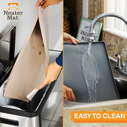 Neater Pet Brands Neater Mat Cat & Dog Food Mat, Waterproof & BPA-Free Silicone Placemat with Raised Edge for Under Food and Water Bowls, 19" x 12", Gunmetal Grey