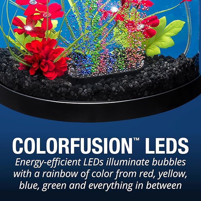 Tetra 3 Gallon Small Fish Tank, Aquarium Starter Kit, with Filter, Air pump, & Color Changing Light, Half Moon shape, for Gold Fish & Betta