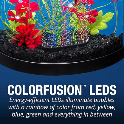 Tetra 3 Gallon Small Fish Tank, Aquarium Starter Kit, with Filter, Air pump, & Color Changing Light, Half Moon shape, for Gold Fish & Betta