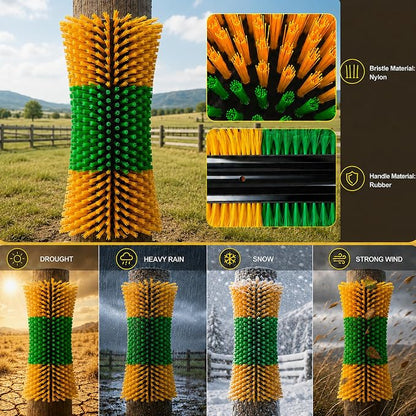Bionic Curve Livestock Scratching Brush for Cattle, Cows, Goats, Horses and Pigs - Body-Contoured Farm Animal Scratcher Post, Heavy Duty Livestock Grooming Brush with 8 Screws, 2 Pack