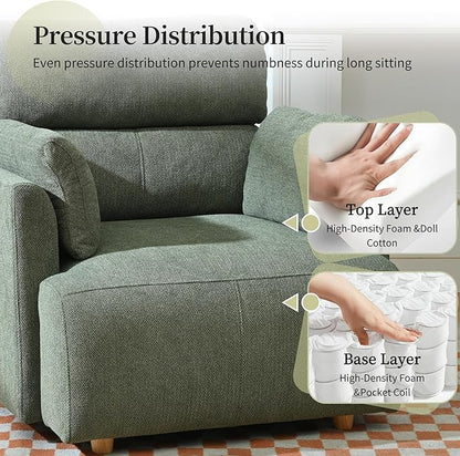 QKFF Modern Oversized Accent Chair with Storage Ottoman & Side Pillows, Snowflake Fleece Upholstered Chaise Lounge Chair, Deep Seat Reading Chair for Living Room, 350lbs Capacity