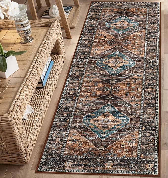 Lahome Hallway Runner Rug - 2x6 Washable Non-Slip Carpet Runner, Throw Untra-Thin Stain Resistant Kitchen Carpet, Vintage Medallion Print Non-Shedding Mat for Bedroom Entryway Bathroom