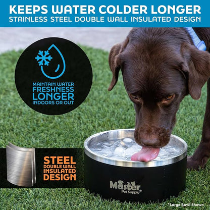 Master Pet Supply Stainless Steel Dog Bowls - 25 oz, Heavy Duty - True Blue, Double Wall Extra-Thick Insulated, Non-Slip Pet Water Bowl for Dogs, Cats & Pets, Anti Rust Metal, Dish Washer Safe