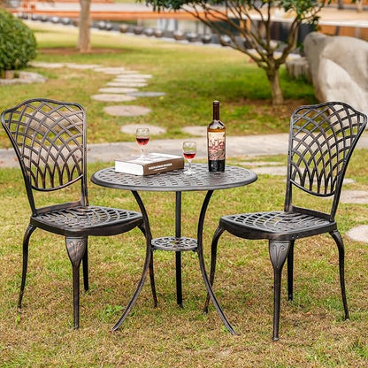 Withniture Bistro Set 3 Piece Outdoor Cast Aluminum Patio Bistro Set with 1.97” Umbrella Hole, Patio Table and Chairs Set of 2 Metal Furniture Set for Porch, Yard, Bronze
