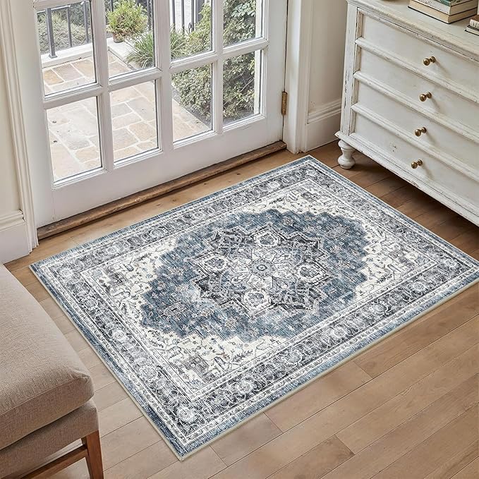 Area Rug 2x3 Entryway Rug Soft Washable Doormat Non Slip Low Pile Lightweight Carpets Indoor Faux Wool Small Rug for Entrance, Kitchen, Bedroom, Living Room