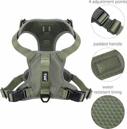 TUG No-Pull Dog Harness, 2 Leash Clips + Padded Handle (Large, Green) | Water-Resistant Padded Interior | No-Pull Front Clip | Padded Back Handle | Adjustable Straps