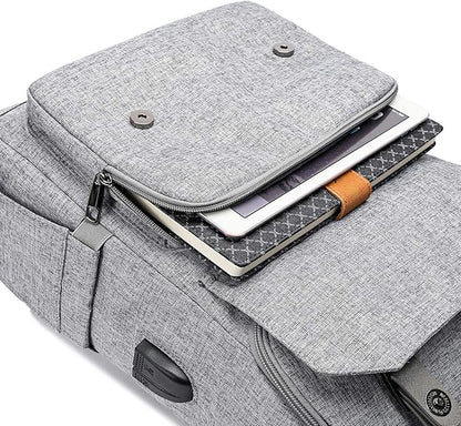 YALUNDISI Vintage Backpack Travel Laptop Backpack with usb Charging Port for Women & Men College Backpack Fits 15.6 Inch Laptop Grey