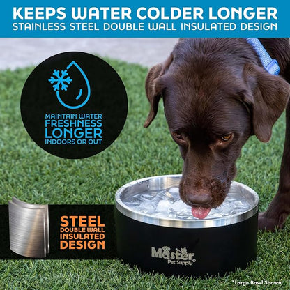 Master Pet Supply Stainless Steel Dog Bowls - 128 oz, Heavy Duty - Emerald Sea, Double Wall Extra-Thick Insulated, Non-Slip Pet Water Bowl for Dogs, Cats & Pets, Anti Rust Metal, Dish Washer Safe