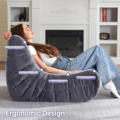 HABUTWAY Bean Bag Chair, Giant Bean Bag Chairs for Adults, 3 Seater Fireside Chair, Lazy Large Floor Bean Bag Sofa for Living Room, Bedroom, Dorm, Office (Grey)