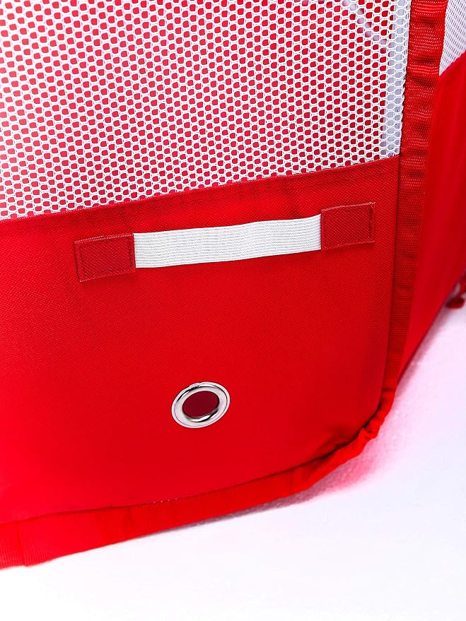 Pawer 36”×18.5” 8-Panel Foldable Pet Playpen, Red with Christmas Printing, Personalize Fabric Piece Available, for Cat/Dog/Puppy,600D Oxford Cloth Portable Indoor & Outdoor Kennel with Carry Bag