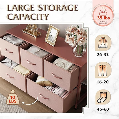 WLIVE Dresser for Bedroom with 5 Drawers, Wide Chest of Drawers, Fabric Dresser
