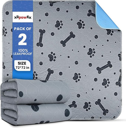 Reusable Dog Training Pads 2 Packs 72’’ x 72’’ Washable Puppy Pads Extra Large Pet Mats for Floor Waterproof Heavy Absorbent Dog Crate Liner for Indoor Use and Large Breed Protection