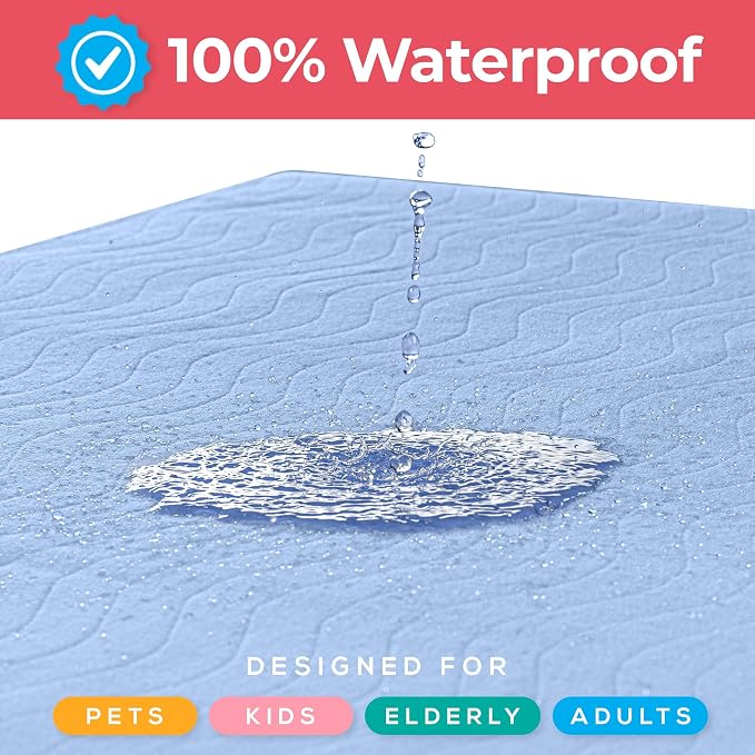 Utopia Bedding Washable Underpads 34" x 52" (Pack of 2), Waterproof Reusable Heavy Absorbency Incontinence Bed Pads for Adults, Kids, Elderly and Pets, Bedwetting Pads for Sofa and Couch (Blue)