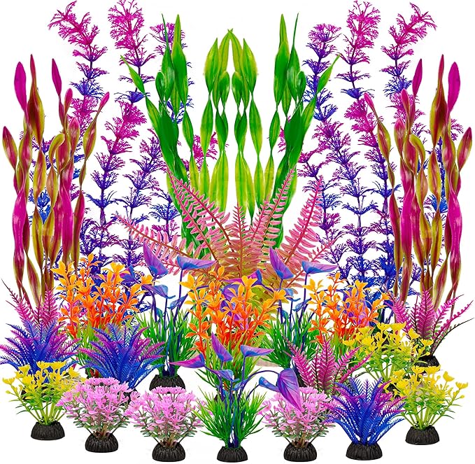 Ameliade Fish Tank Artificial Plastic Plants Decorations Large Aquarium Decor Betta Goldfish Tank Accessories Fish Bowl Ornaments（Colorful）